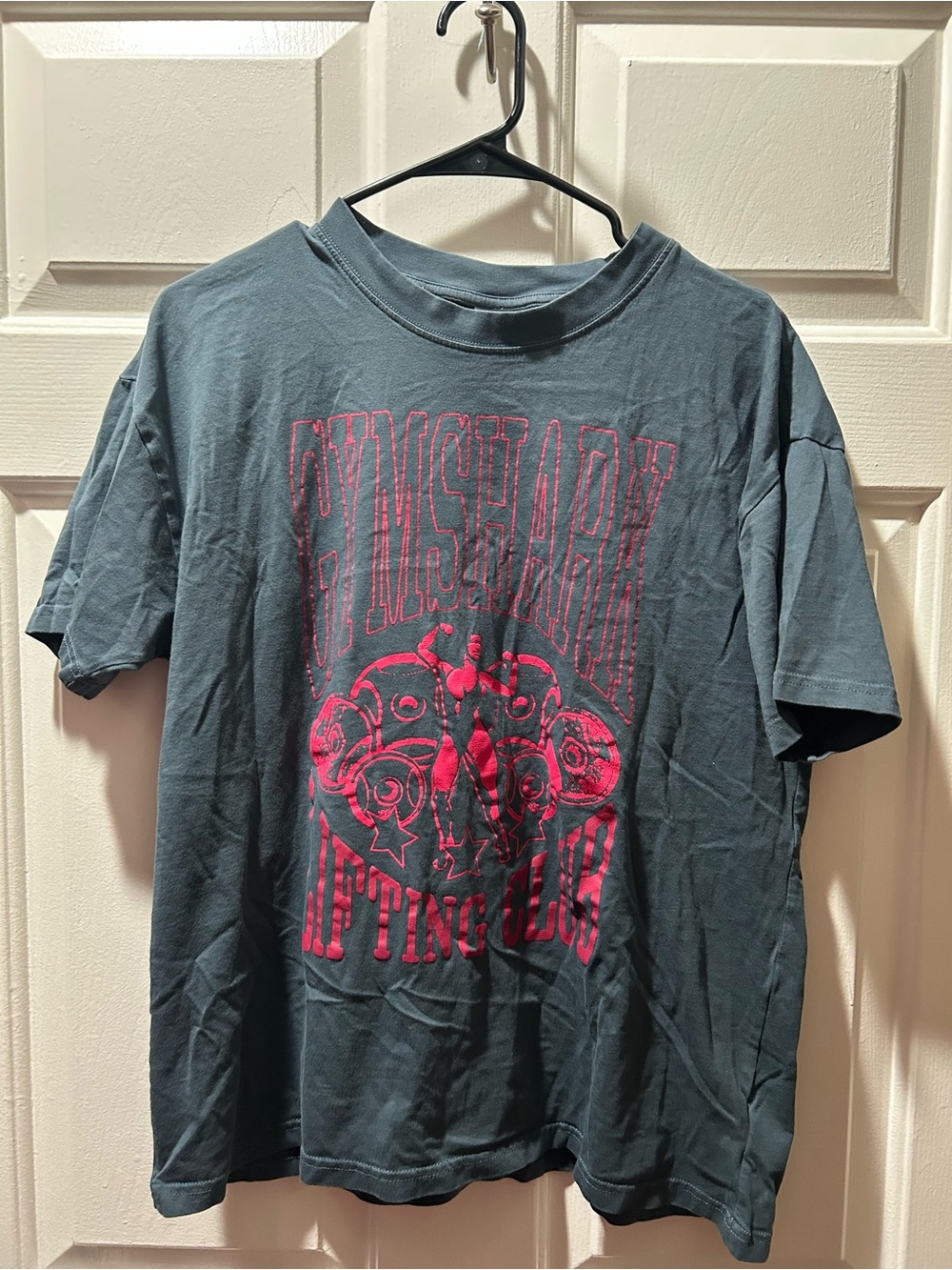 Gymshark Dark Gray Lifting Oversized Short Sleeve Tee with Pink Graphic Sz Med